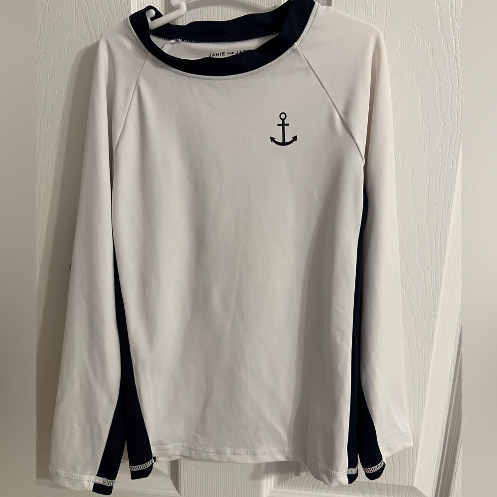 Janie and Jack LS Rash Guard (White & Navy Blue) Size 5